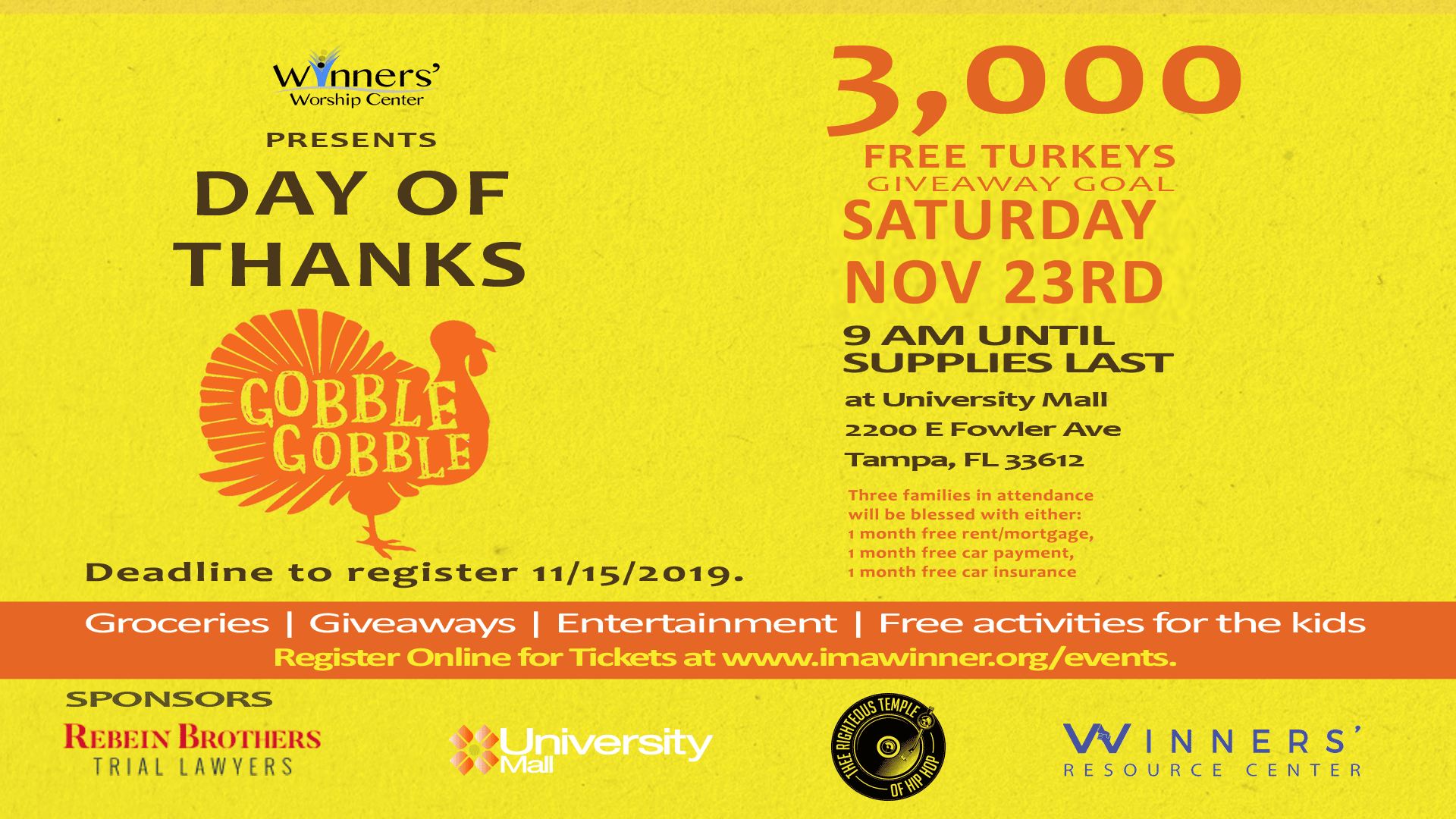 Day of Thanks 2019 Tampa Fl Free Turkey Giveaway November 23rd flyer